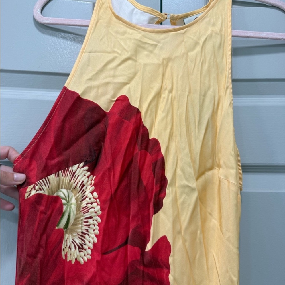 Farm Rio Light Yellow Poppy Flowers Sleeveless Maxi Dress size large - Picture 3 of 11